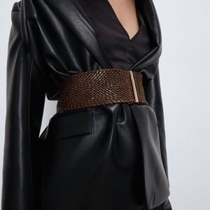 Zara brown wide woven belt